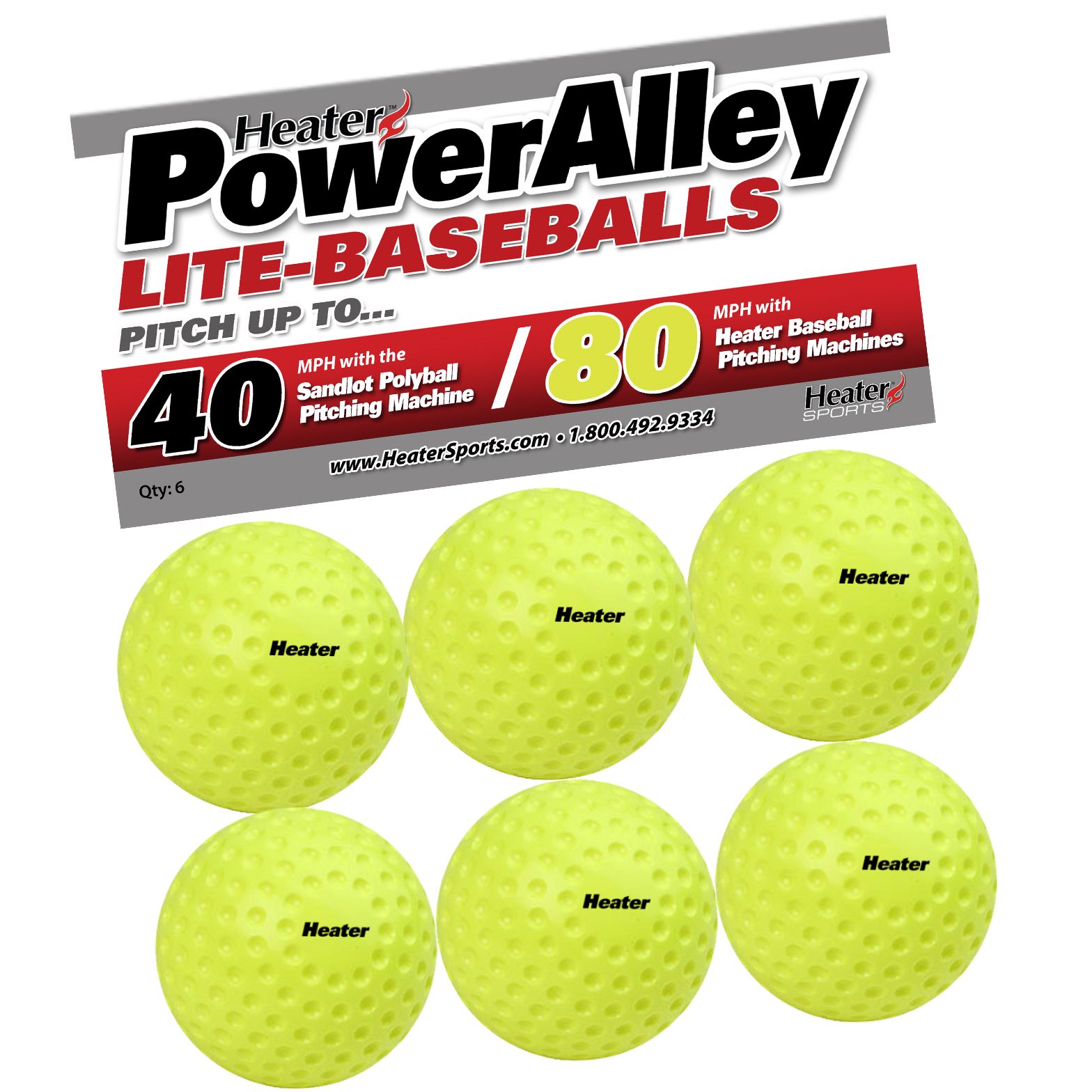 Heater PowerAlley 80 MPH Pitching Machine Lite-Balls - 6 Pack
