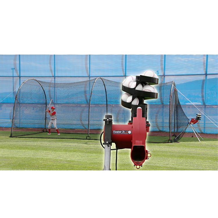 Heater Junior Baseball Pitching Machine &amp; Xtender 24' Batting Cage