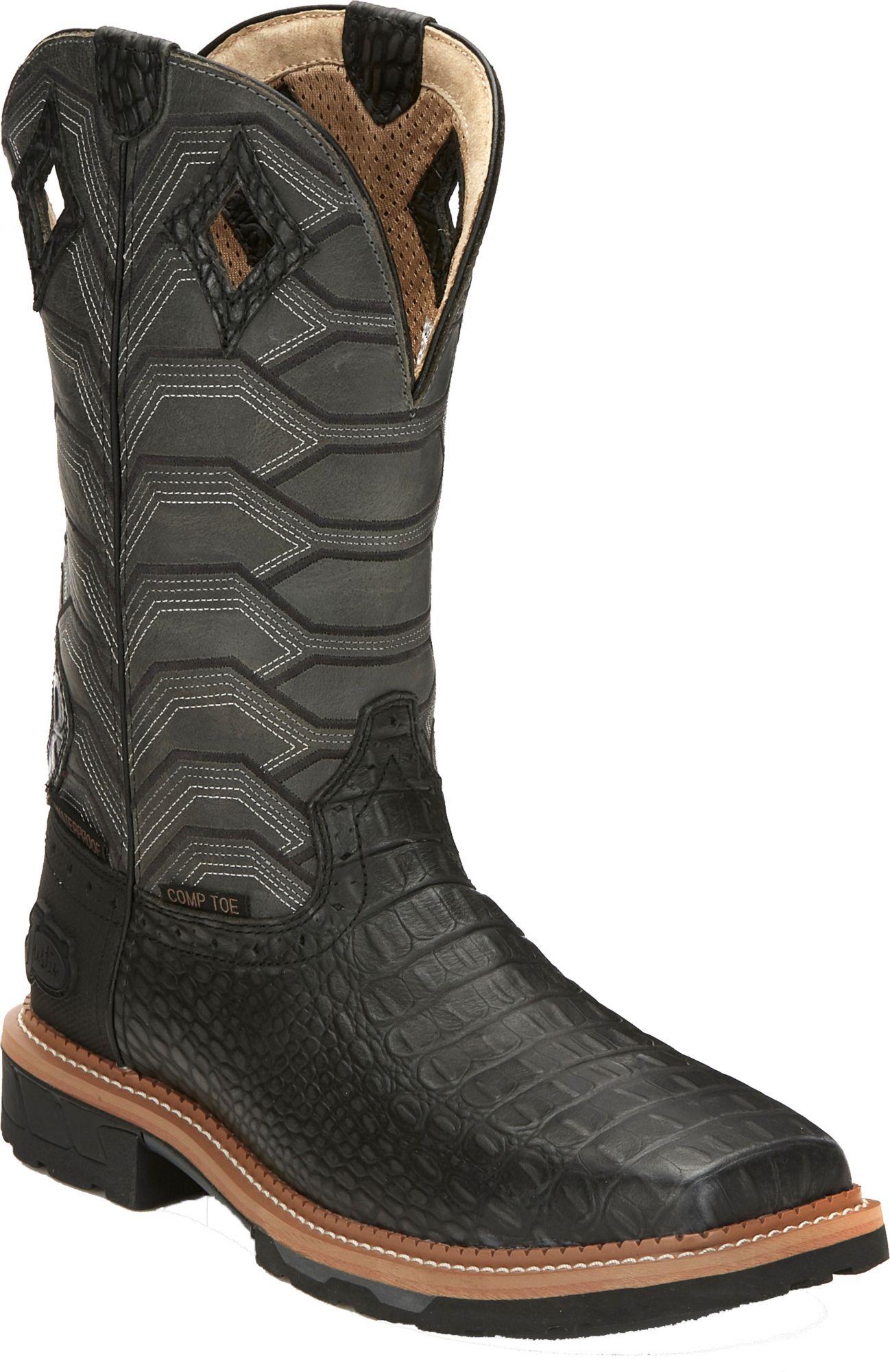justin men's rustic barnwood waterproof hybred composition toe work boots