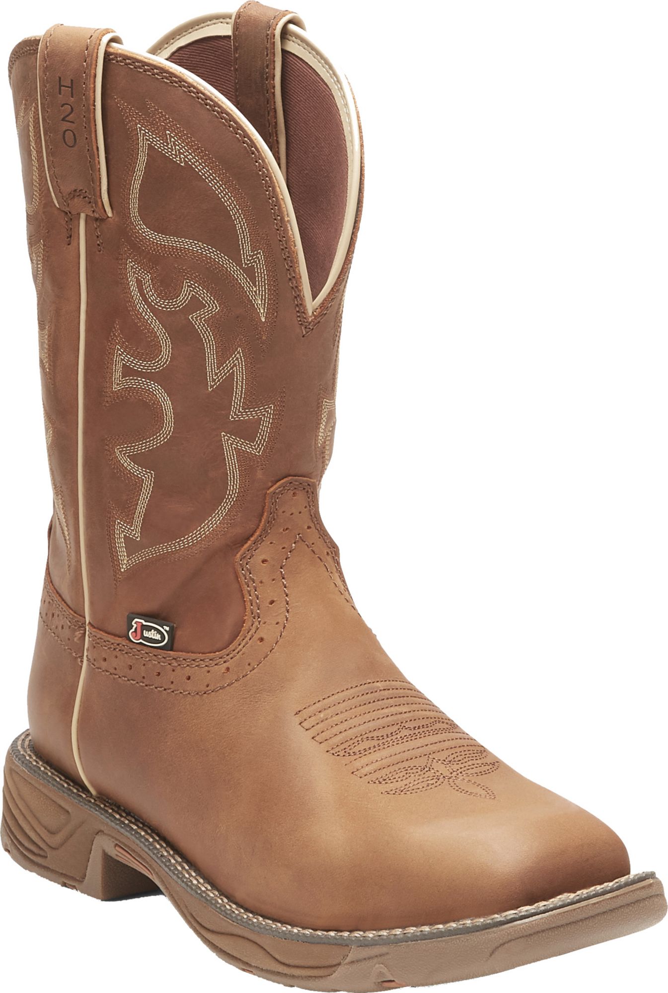 justin men's stampede tan waterproof work boots