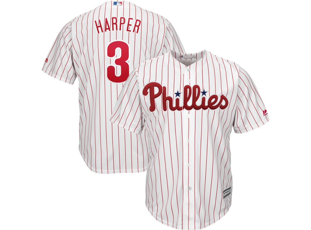 Majestic Mens Replica Philadelphia Phillies Bryce Harper 3 Cool Base Home White Jersey - 