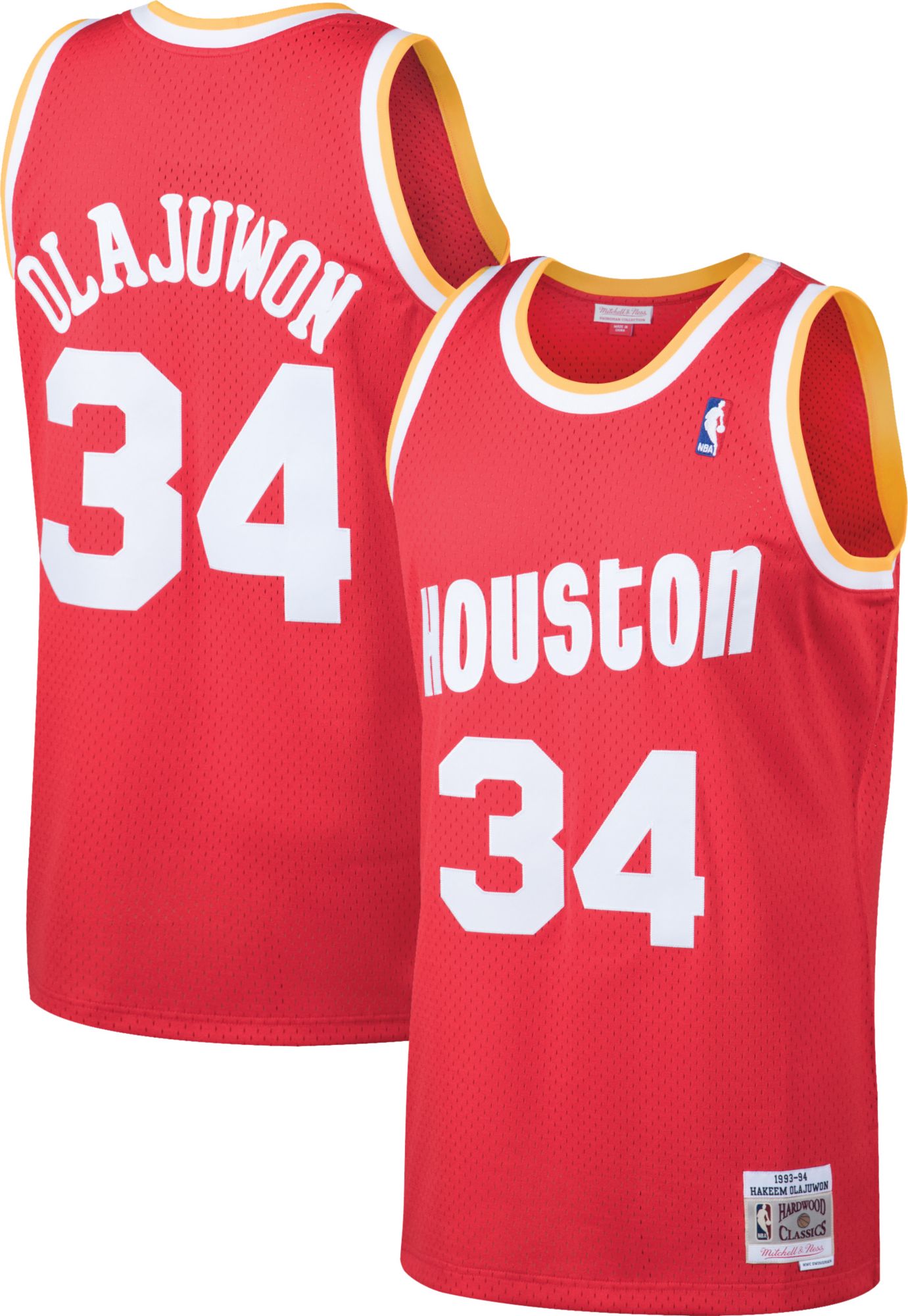 Men's Mitchell & Ness Hakeem Olajuwon Red Houston Rockets 1993/94 Hardwood Classics Swingman Jersey