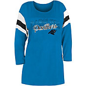 New Era Women's Carolina Panthers Foil Slub Blue Three-Quarter Sleeve T-Shirt