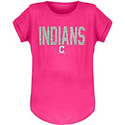 New Era Youth Girls' Cleveland Indians Pink Flip Sequins T-Shirt