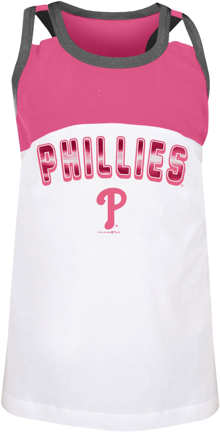Girl's Youth New Era Pink Philadelphia Phillies Jersey Stars V-Neck T-Shirt