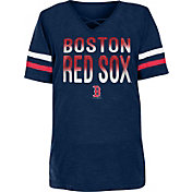 New Era Youth Girls' Boston Red Sox Navy Slub V-Neck T-Shirt