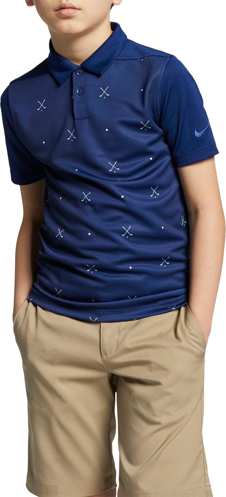 nike golf polo with golf clubs