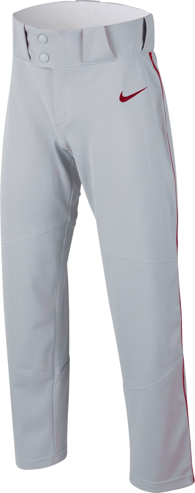 nike white baseball pants with red stripe