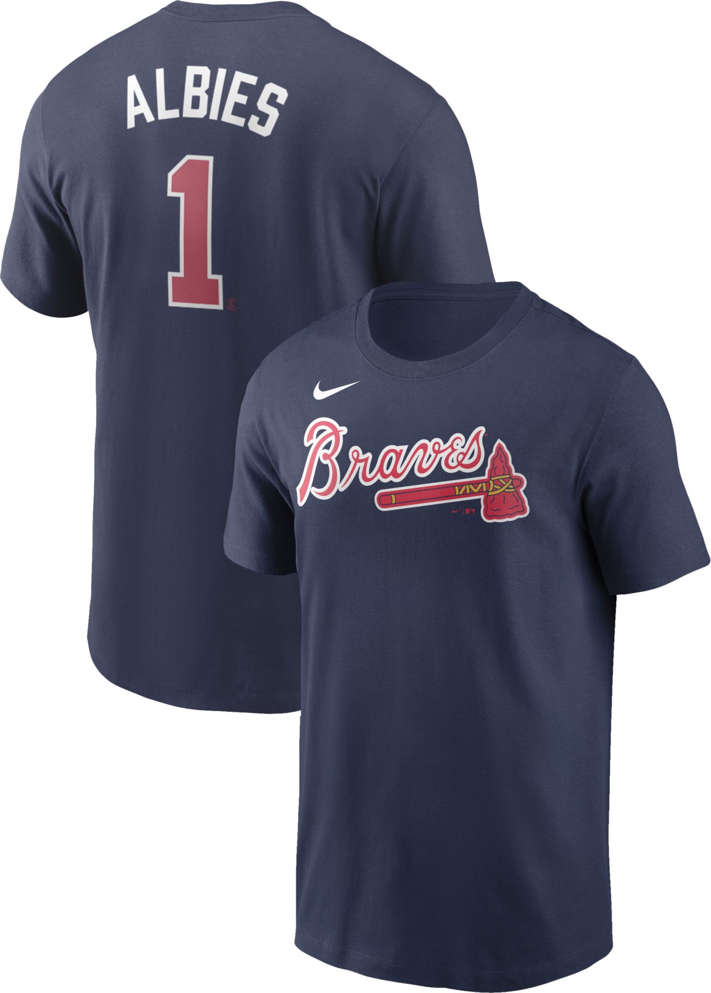 Nike Men's Atlanta Braves Ozzie Albies #1 Navy T-Shirt
