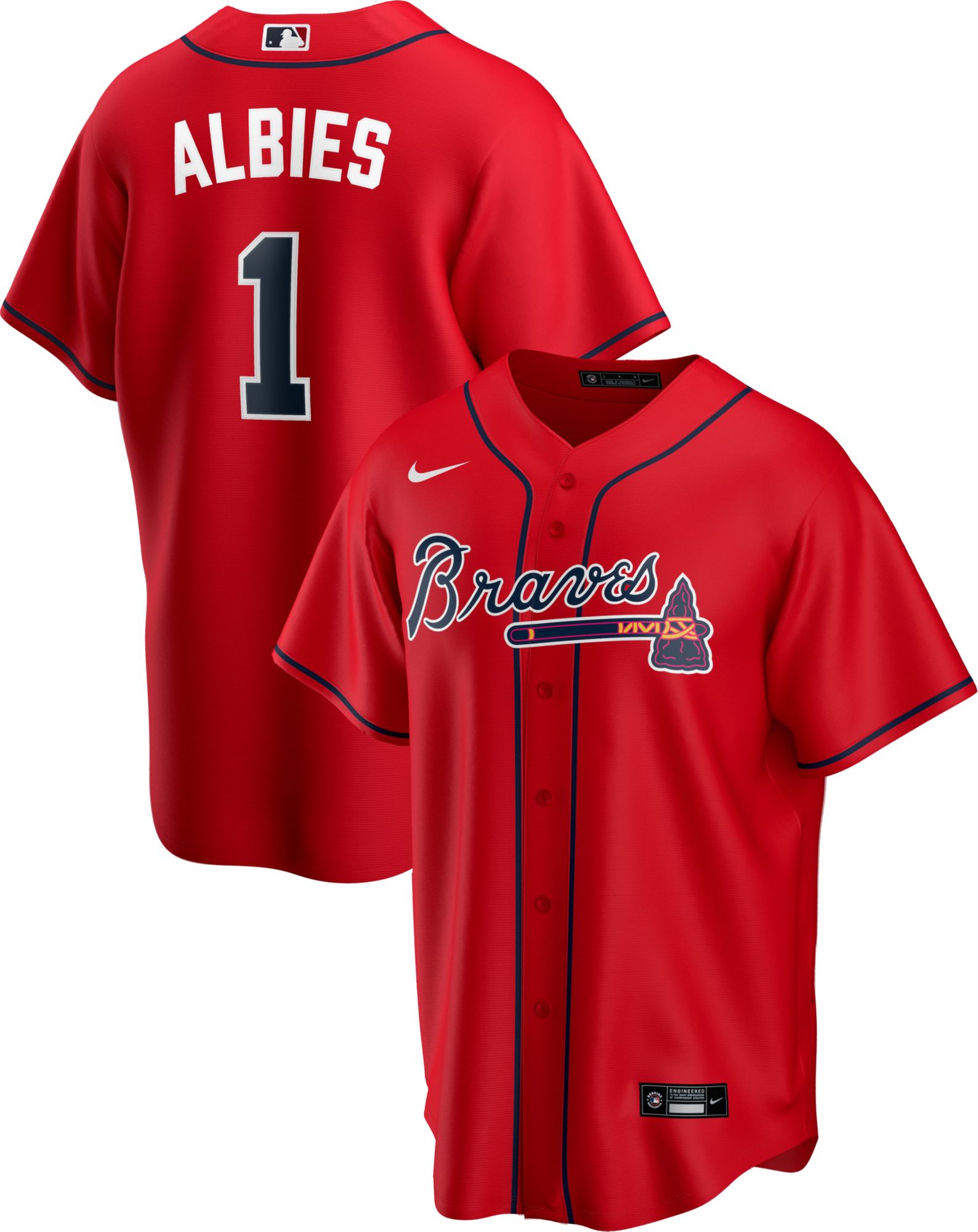 Nike Men's Replica Atlanta Braves Ozzie Albies #1 Red Cool Base Jersey