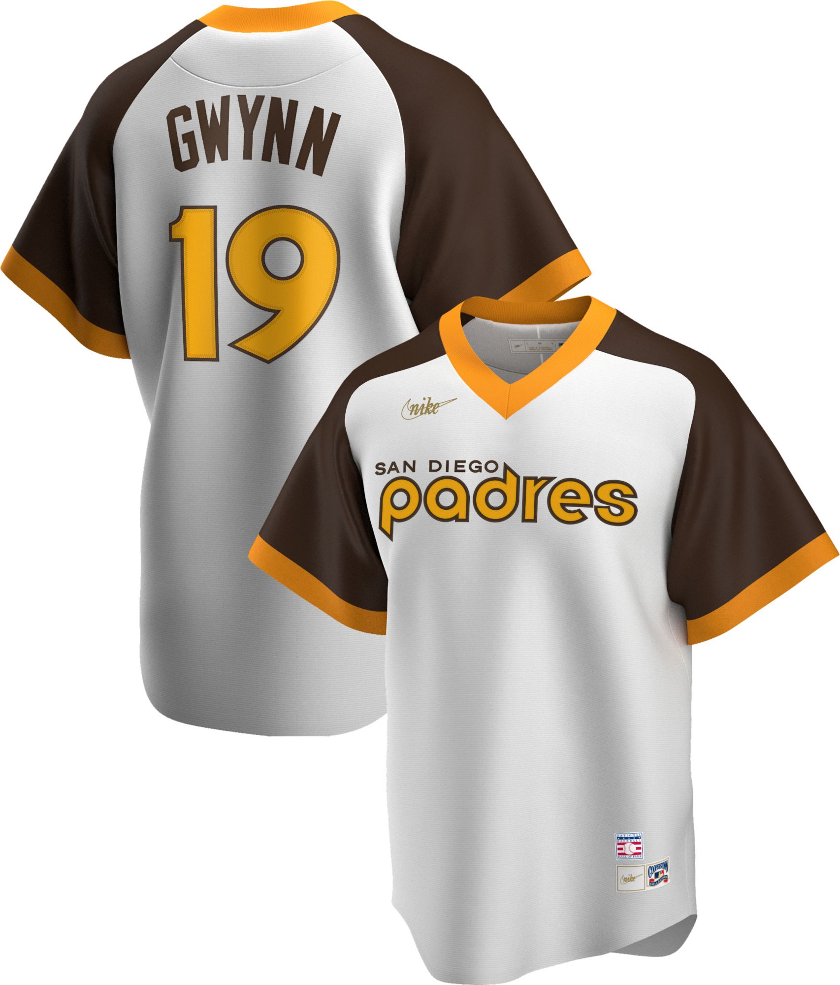 Nike Men's San Diego Padres Tony Gwynn #19 White Cooperstown V-Neck Pullover Jersey
