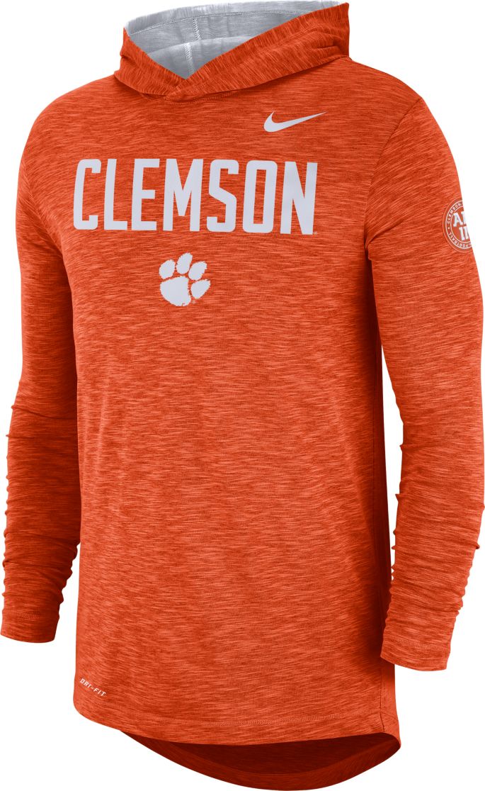 Nike Mens Clemson Tigers Orange Dri Fit Rivalry Football Sideline Hooded T Shirt