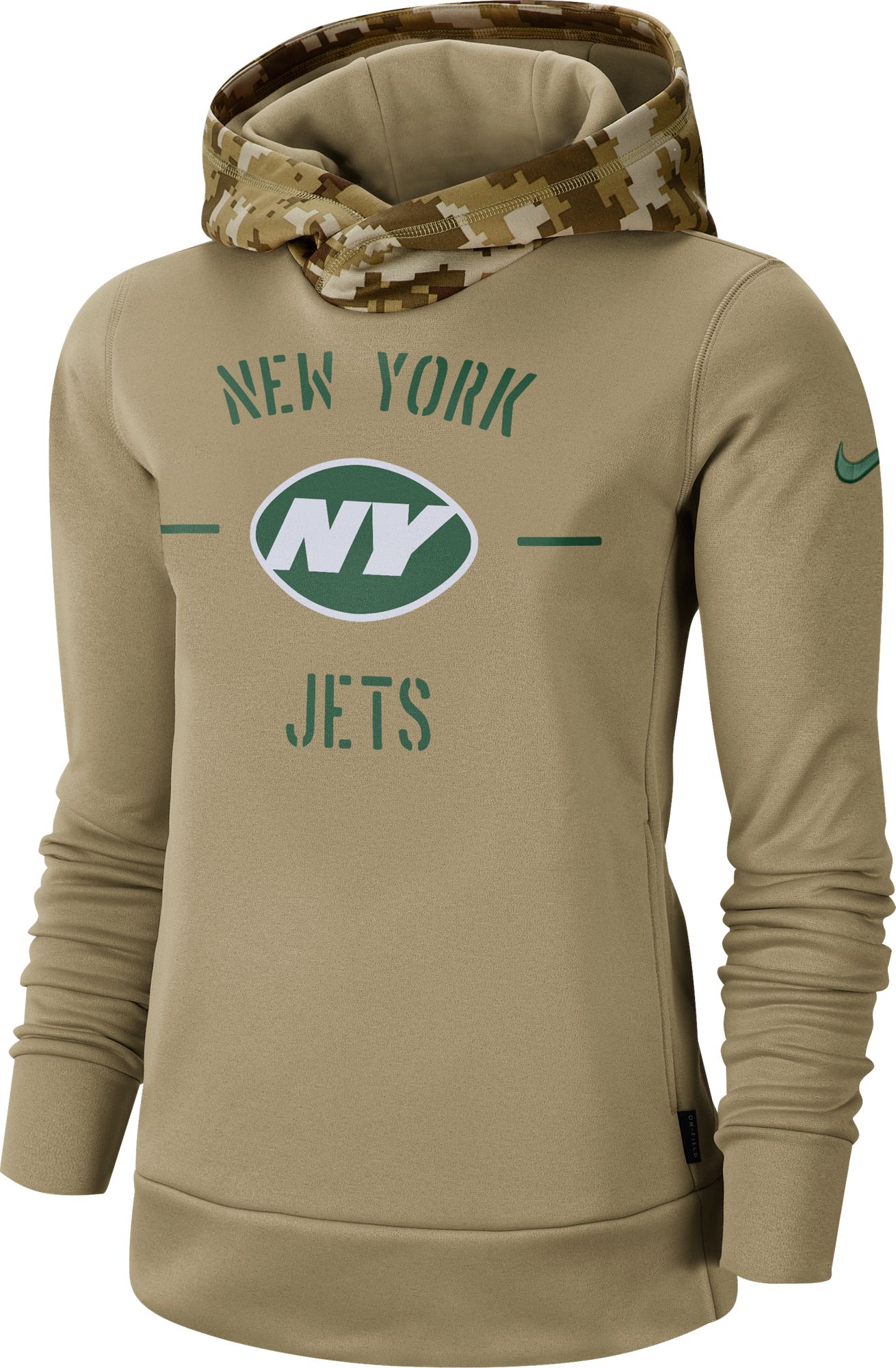 men's new york jets nike olive salute to service sideline therma performance pullover hoodie