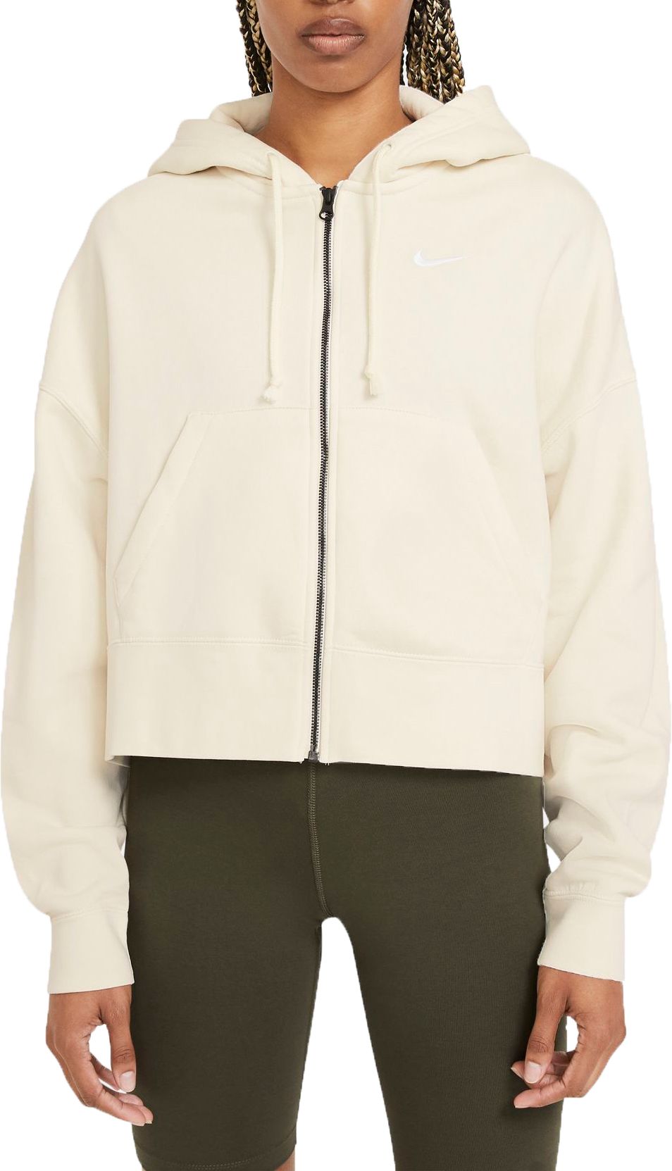 nike mini swoosh oversized cropped red zip through hoodie