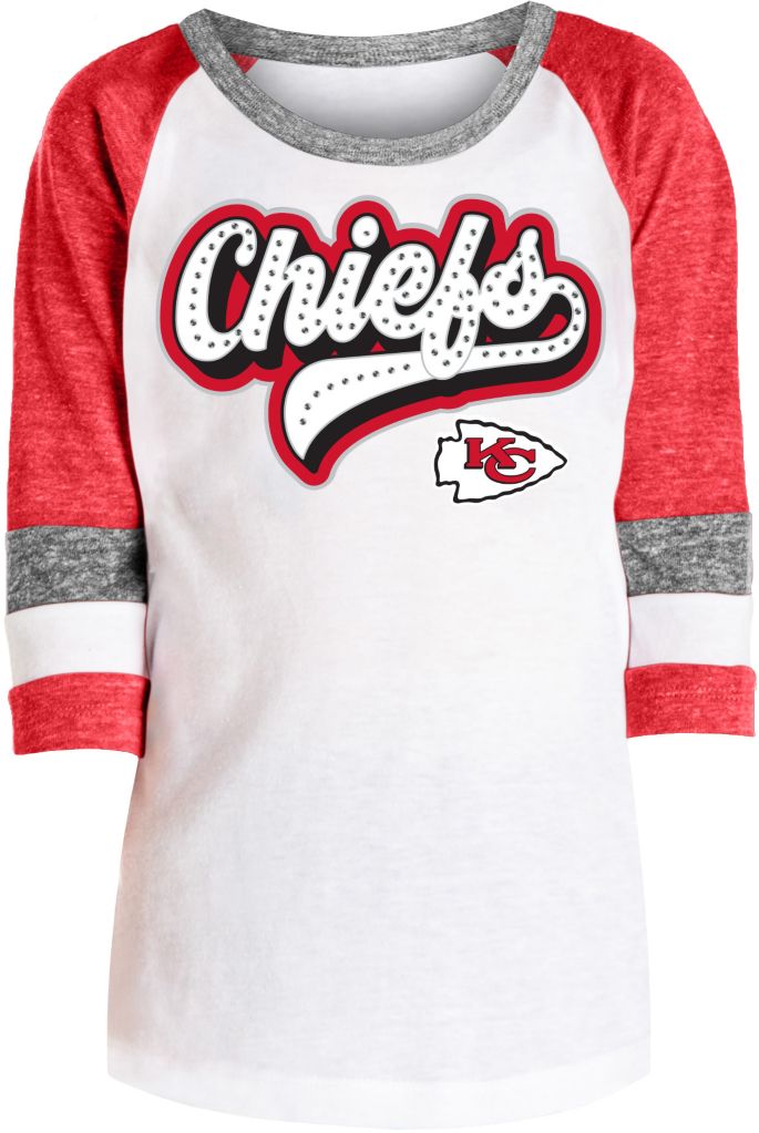 Nfl Team Apparel Girls Kansas City Chiefs Rhinestone White Raglan T Shirt