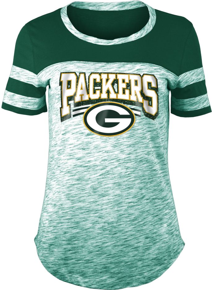 Nfl Team Apparel Womens Green Bay Packers Space Dye Glitter Green T Shirt