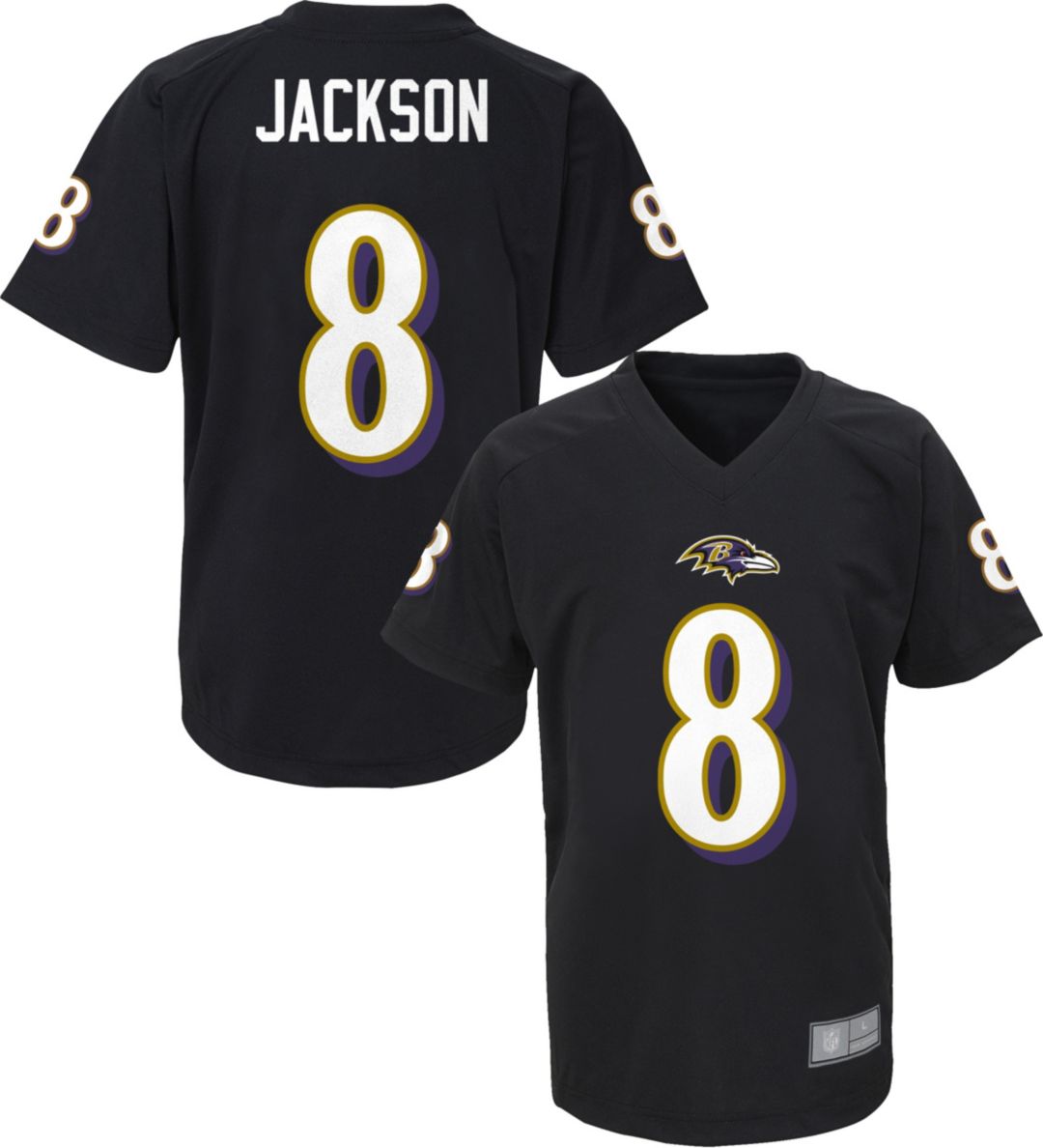 Nfl Team Apparel Youth Baltimore Ravens Lamar Jackson 8 Performance Black T Shirt