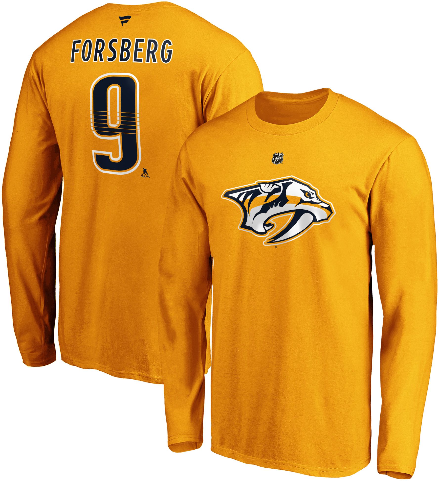 NHL Men's Nashville Predators Filip Forsberg #9 Gold Long Sleeve Player Shirt