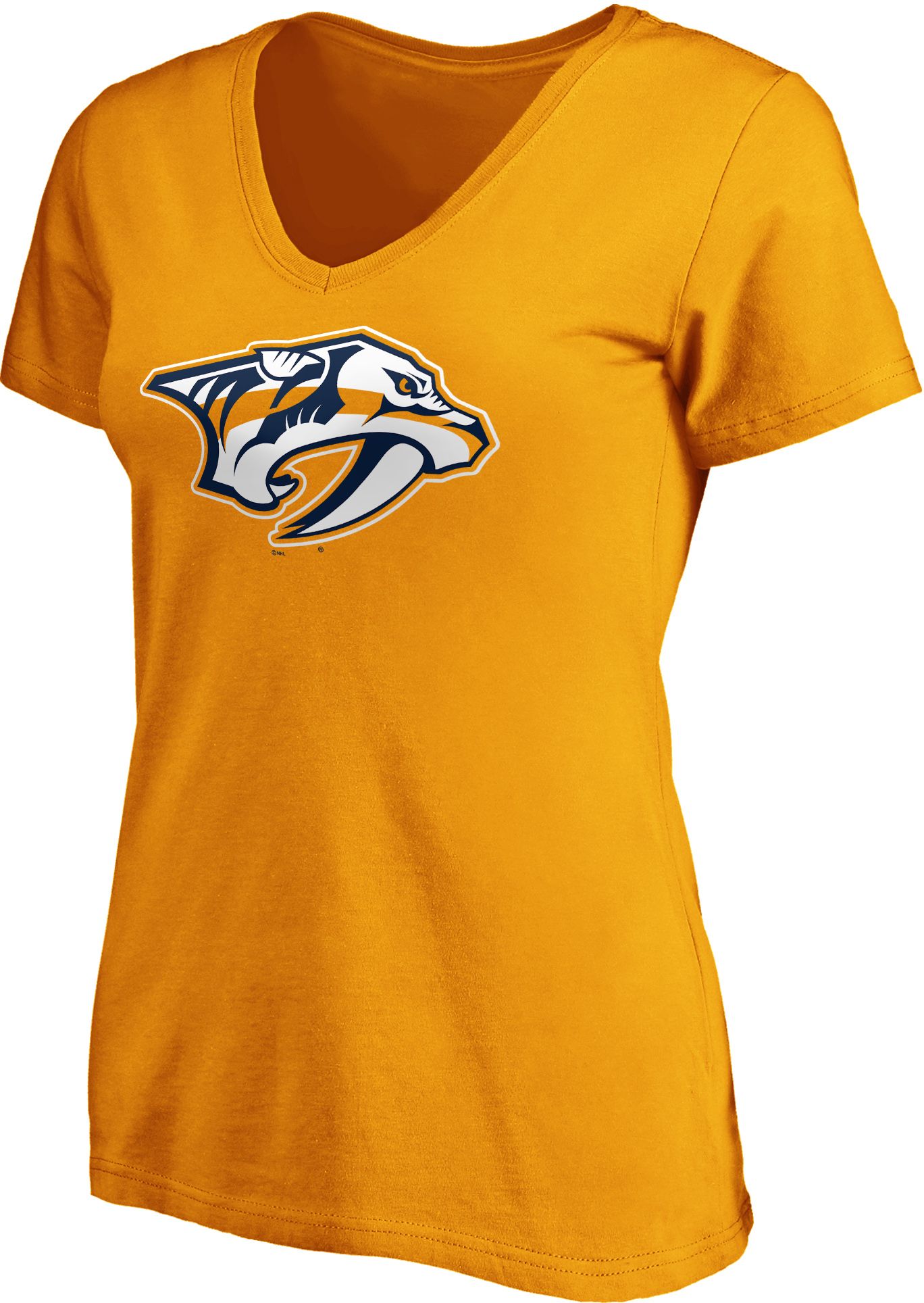 NHL Women's Nashville Predators Primary Logo Gold V-Neck T-Shirt