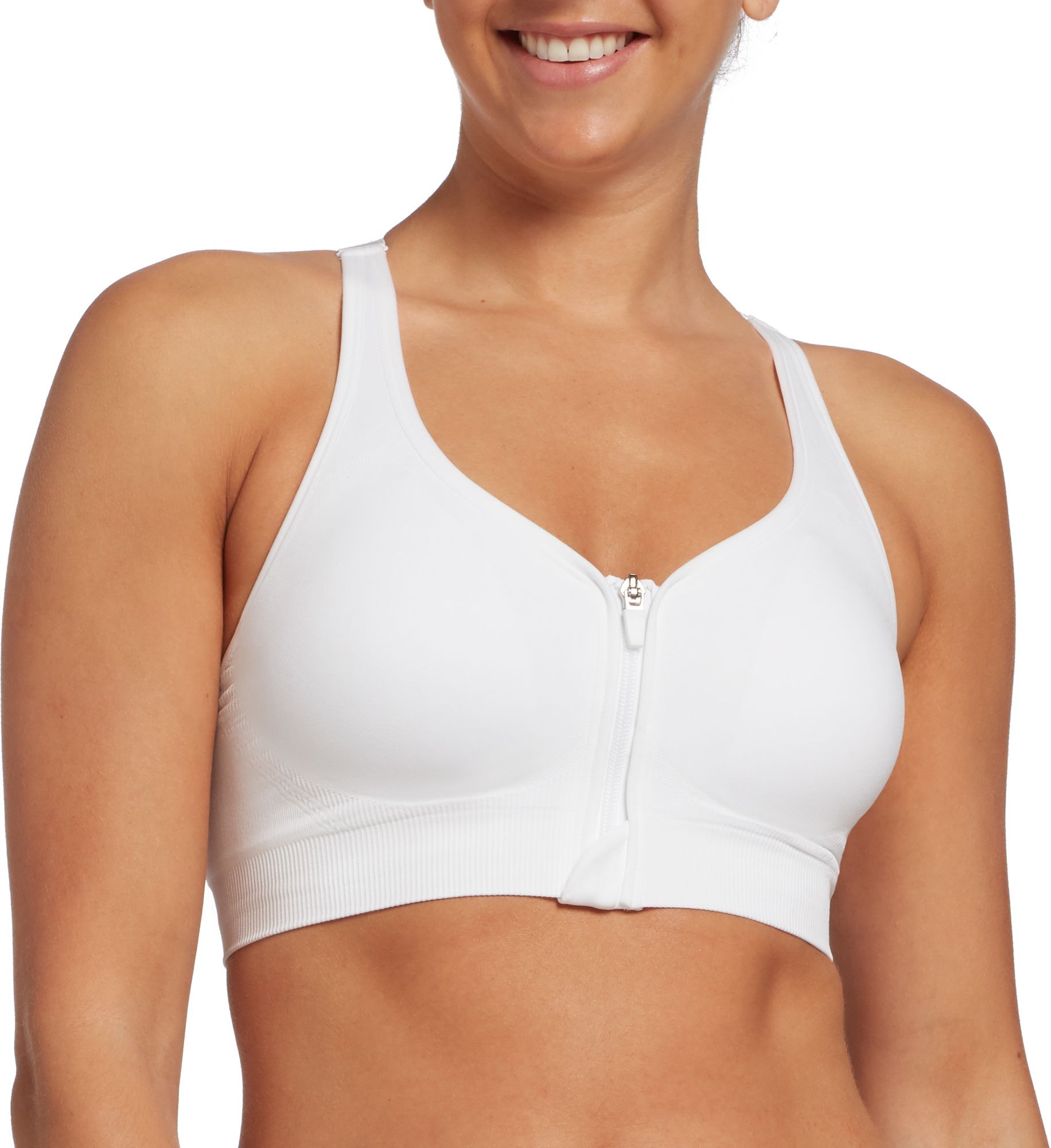 white zip up sports bra