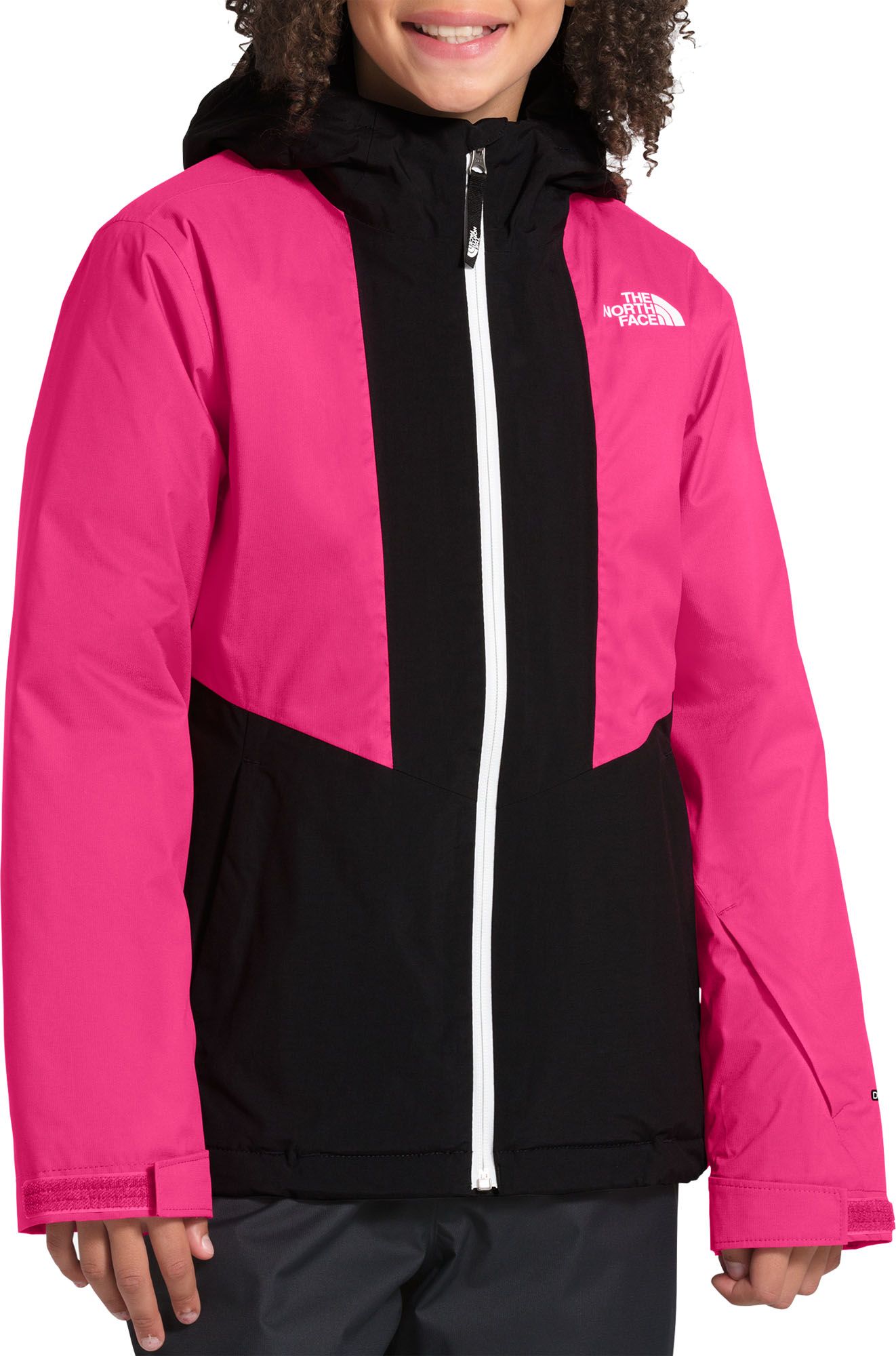 pink fluffy north face jacket