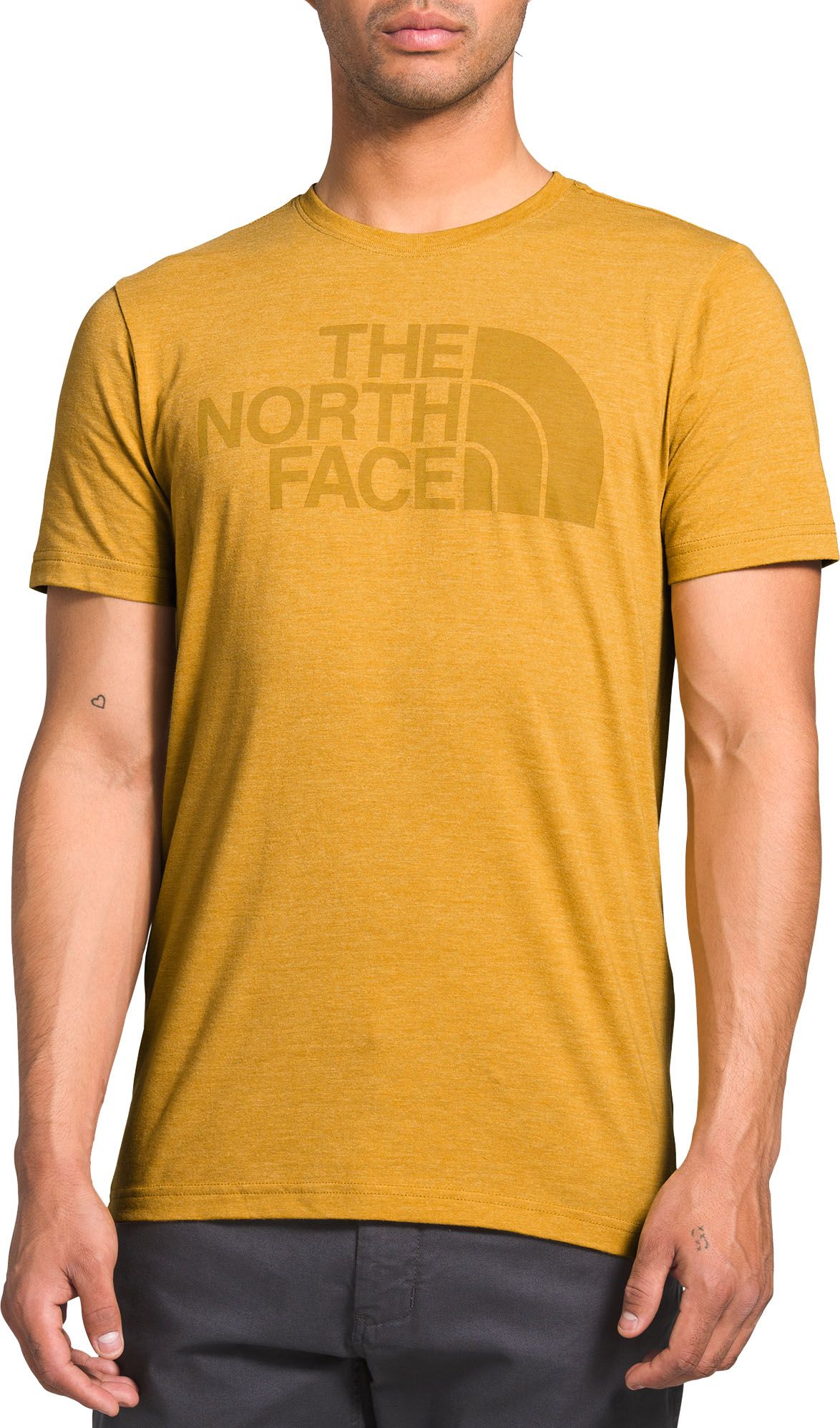 mens yellow north face t shirt