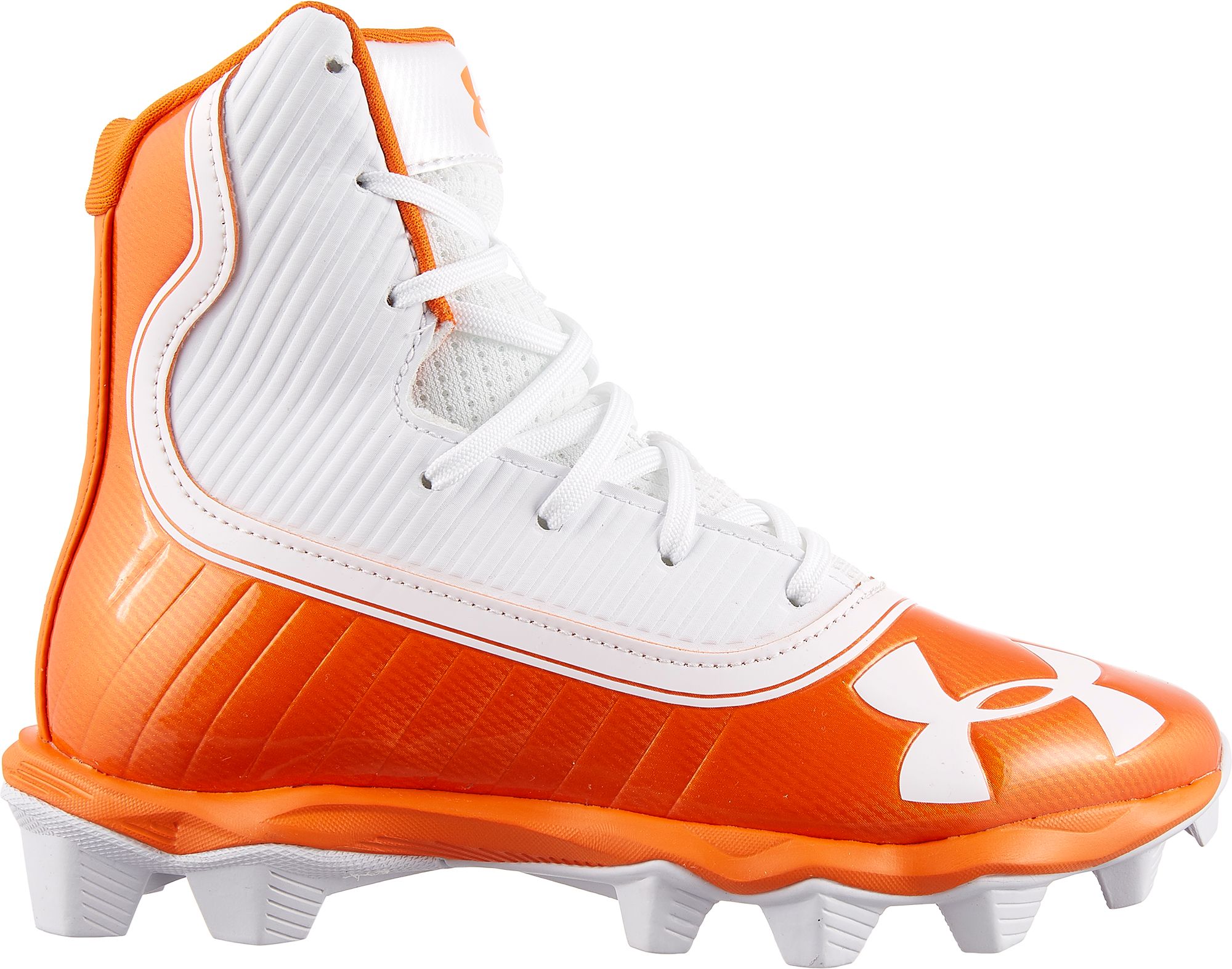 orange and black under armour football cleats