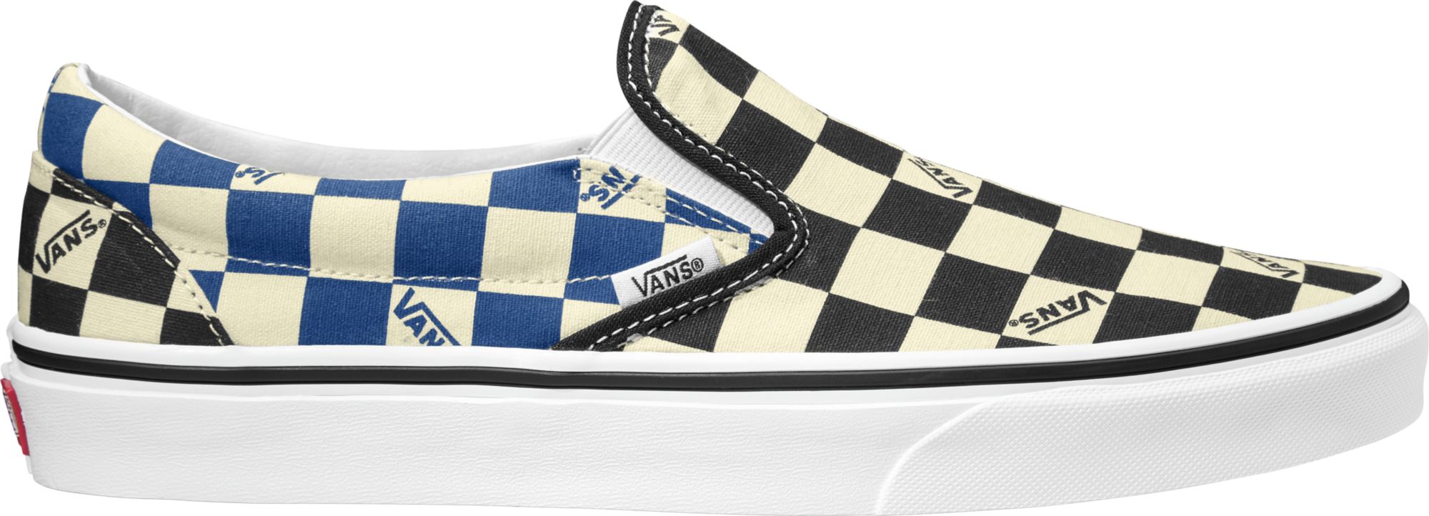 navy blue checkered slip on vans