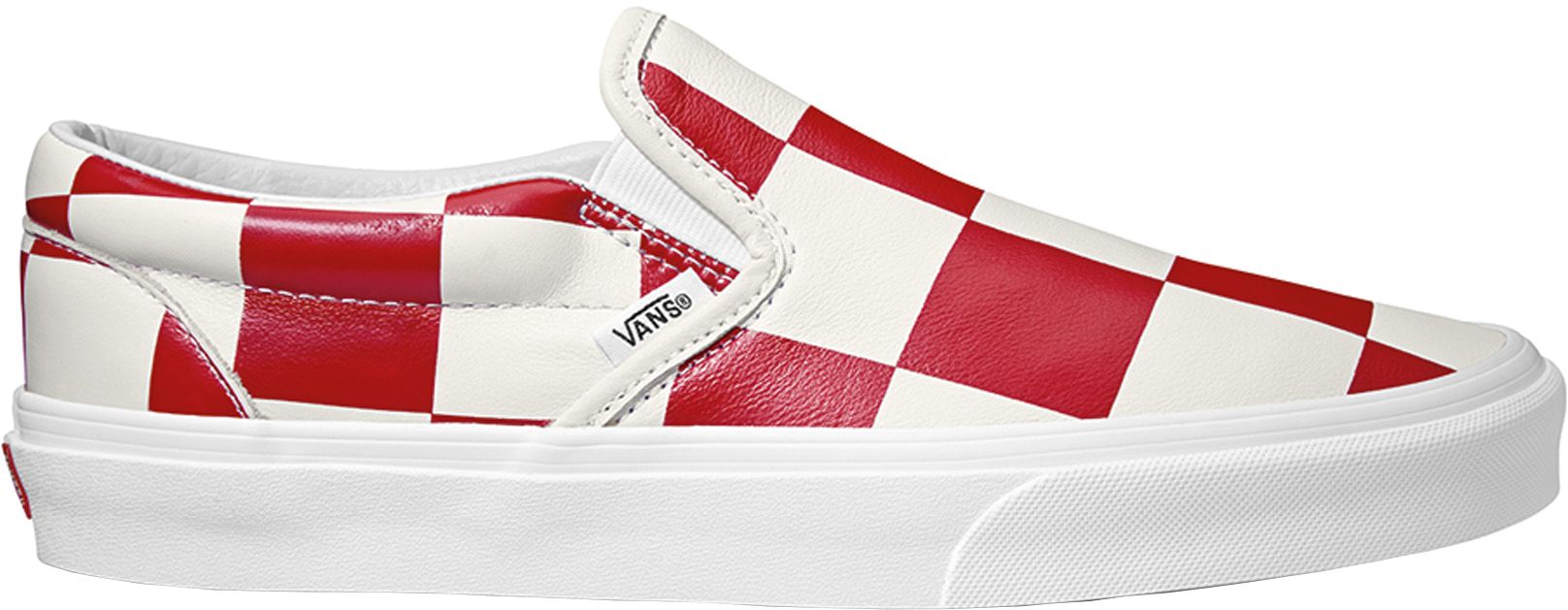 red leather slip on vans