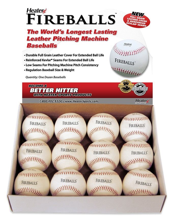 Heater Fireball Leather Pitching Machine Baseballs - 12 Pack