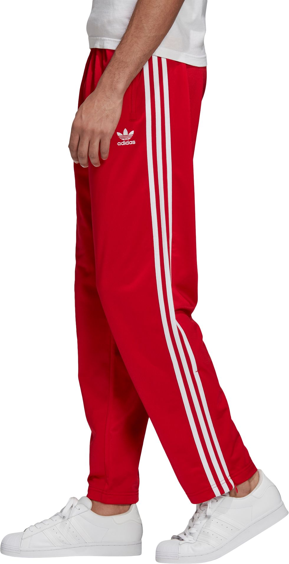 womens red adidas pants with white stripes