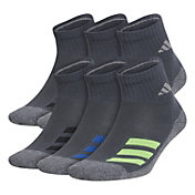 adidas Youth Cushioned Angle Stripe Quarter Socks – 6 Pack