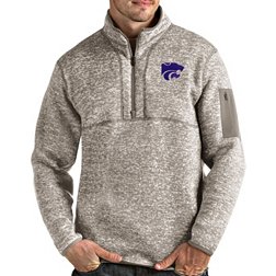 Antigua Men's Kansas State Wildcats Oatmeal Fortune Pullover Black Jacket