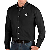 Antigua Men's Michigan State Spartans Dynasty Long Sleeve Button-Down Black Shirt