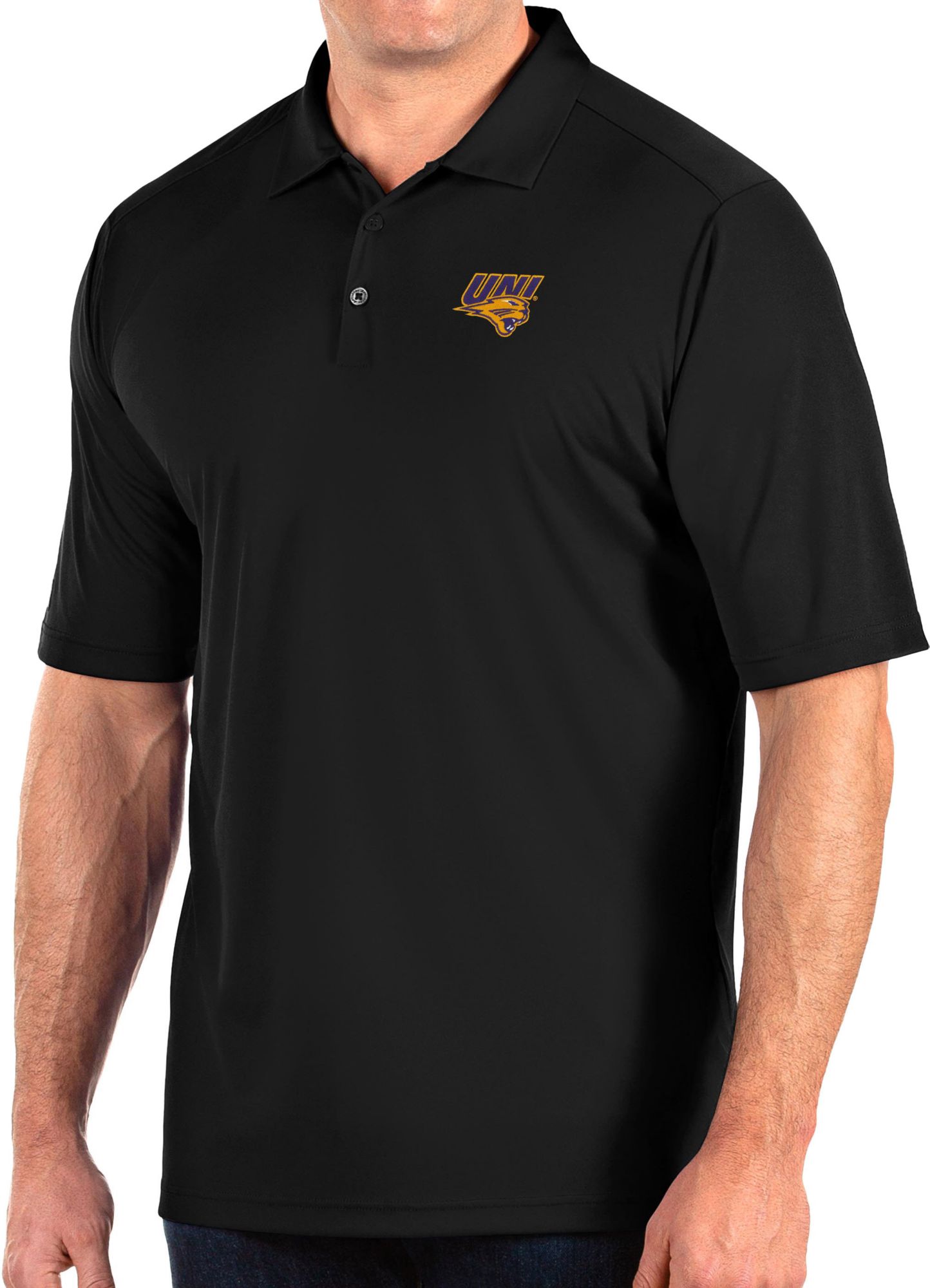Antigua Men's Northern Iowa Panthers Tribute Performance Black Polo
