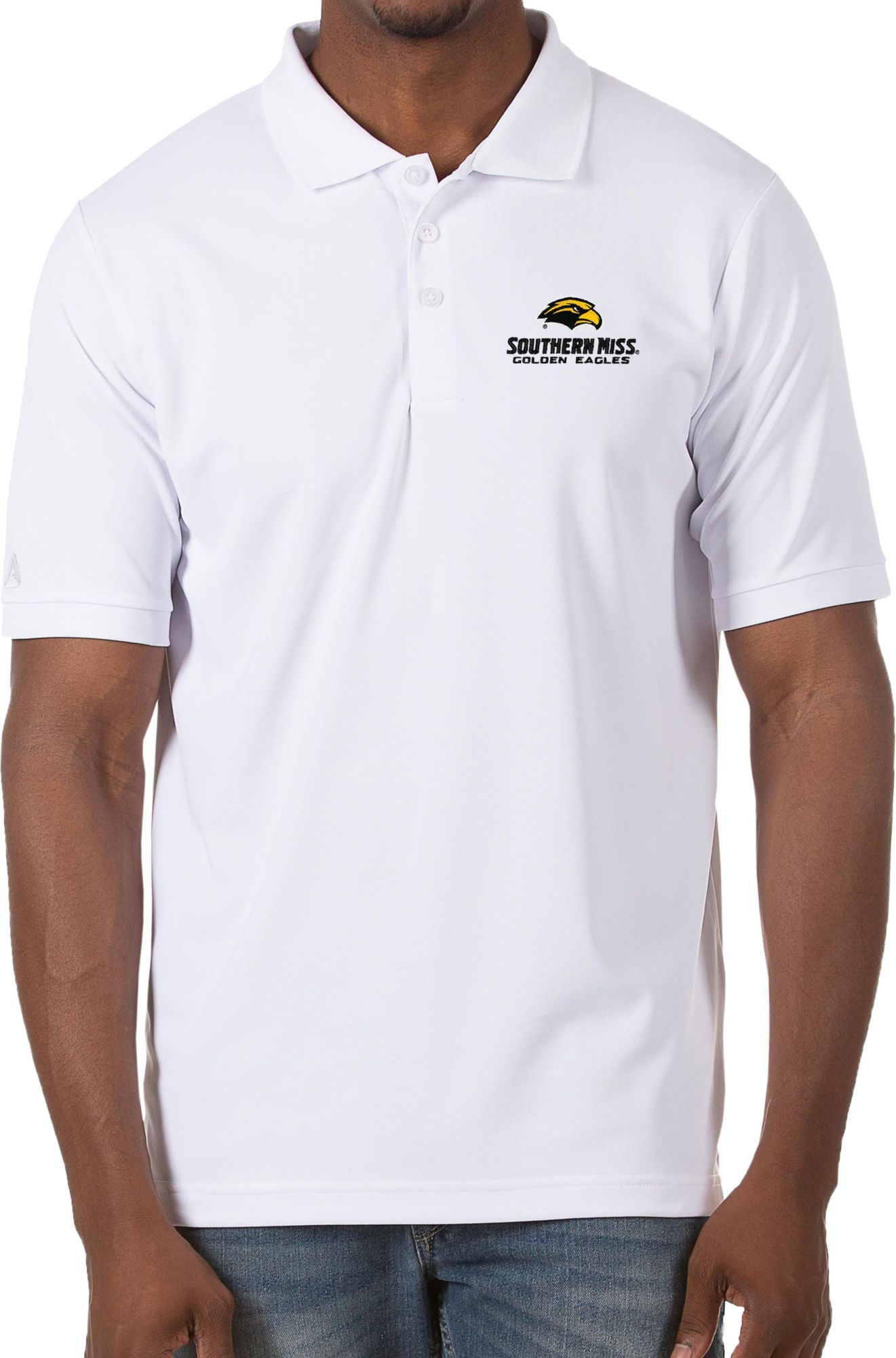 Antigua Men's Southern Miss Golden Eagles Legacy Pique White Polo