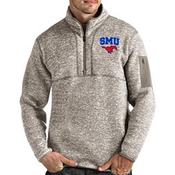 Antigua Men's Southern Methodist Mustangs Oatmeal Fortune Pullover Black Jacket