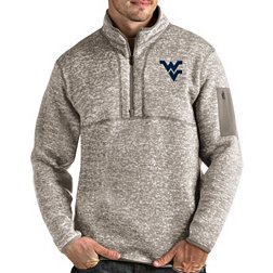 Antigua Men's West Virginia Mountaineers Oatmeal Fortune Pullover Black Jacket