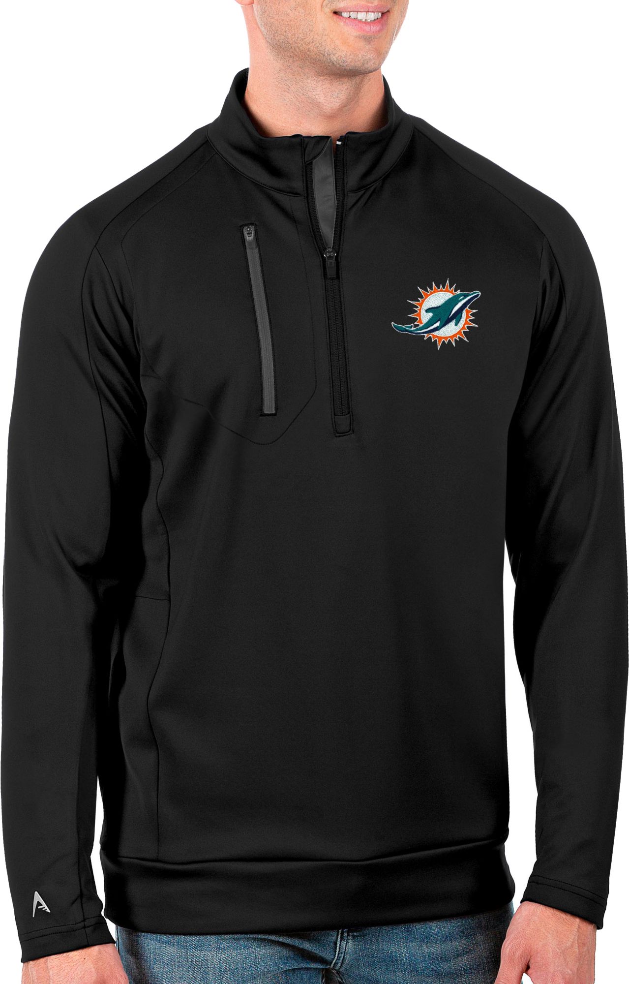 Antigua Men's Miami Dolphins Black Generation 1/2-Zip Pullover