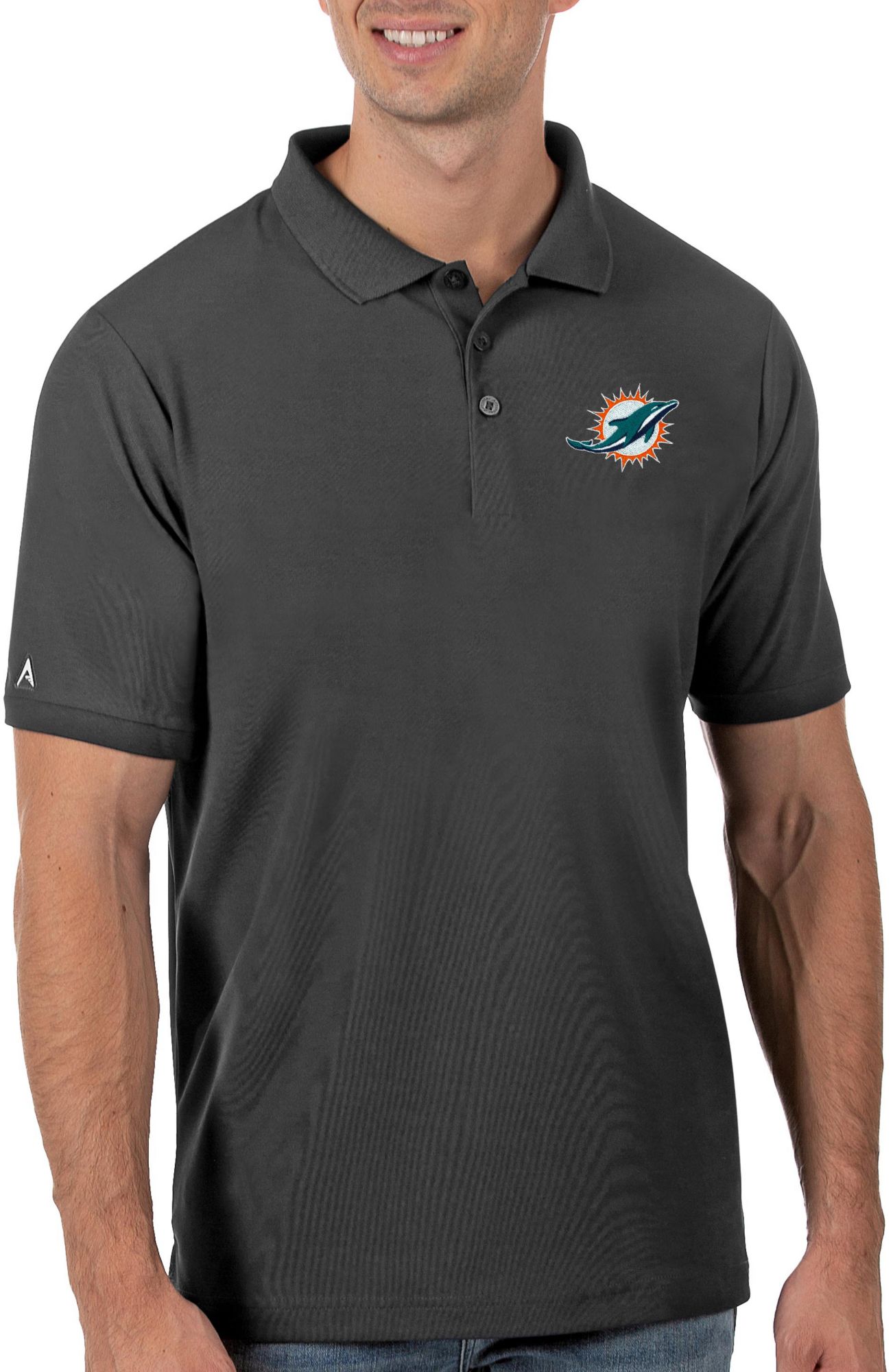 Antigua Men's Miami Dolphins Grey Legacy Pique Polo