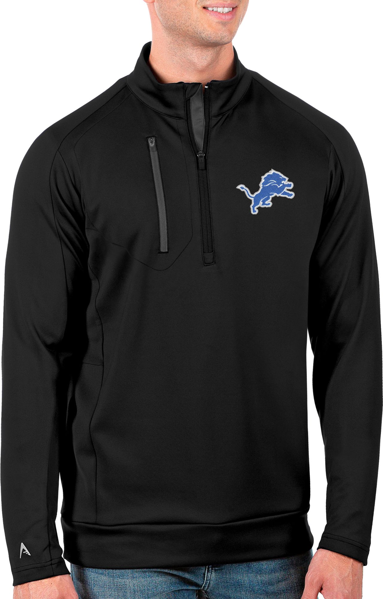 Antigua Men's Detroit Lions Black Generation Half-Zip Pullover