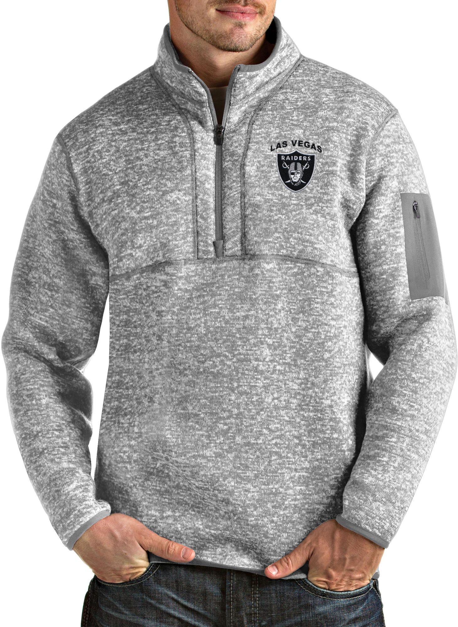 Antigua Men's Las Vegas Raiders Fortune Grey 1/4-Zip Pullover