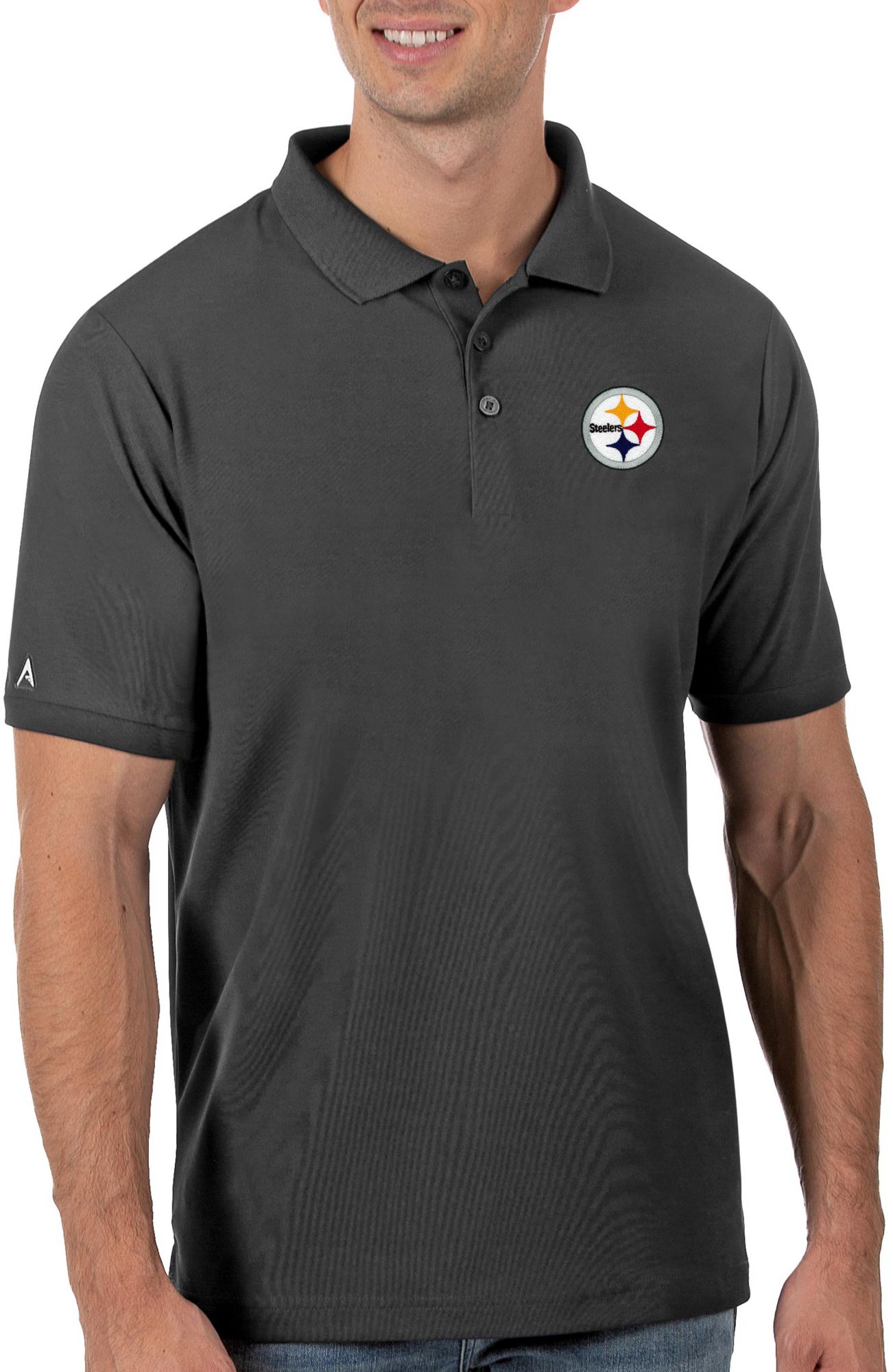 Antigua Men's Pittsburgh Steelers Grey Legacy Pique Polo