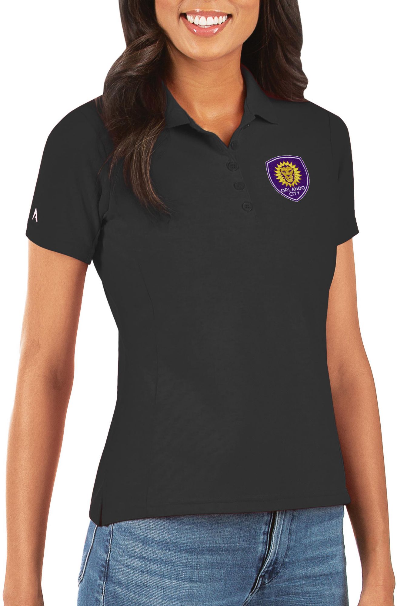 Antigua Women's Orlando City Legacy Pique Black Polo