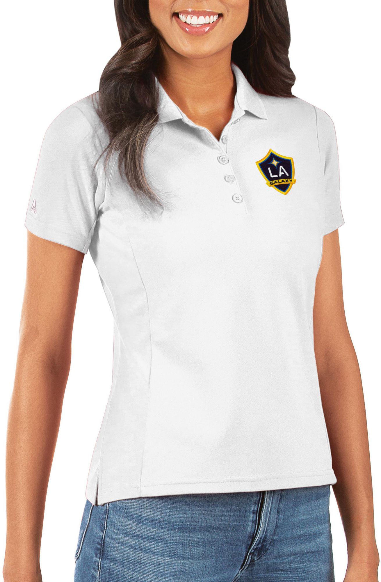 Antigua Women's LA Galaxy Legacy Pique White Polo