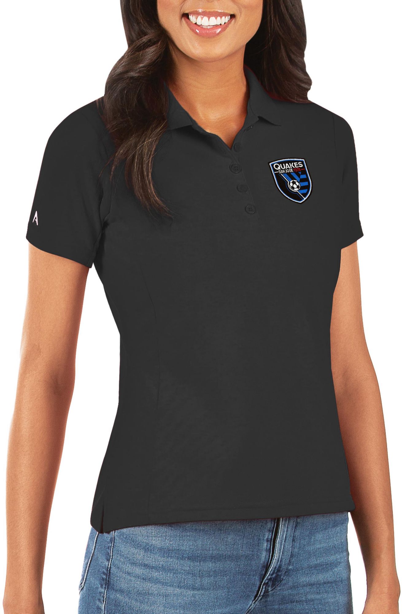 Antigua Women's San Jose Earthquakes Legacy Pique Black Polo