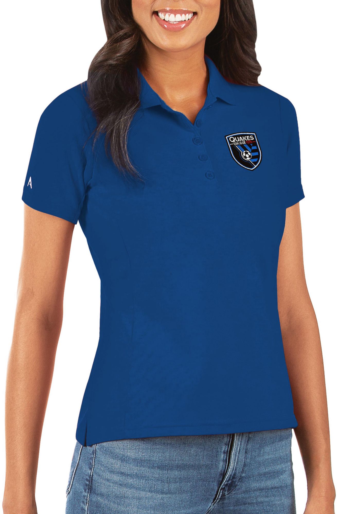 Antigua Women's San Jose Earthquakes Blue Legacy Pique Polo