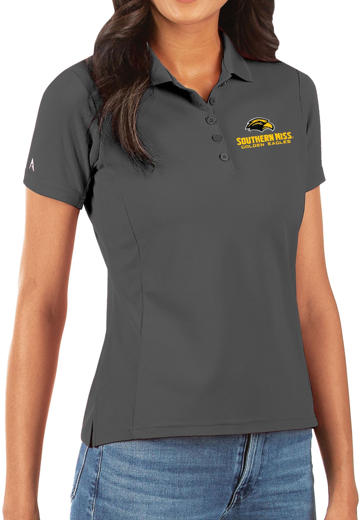 Antigua Women's Southern Miss Golden Eagles Grey Legacy Pique Polo
