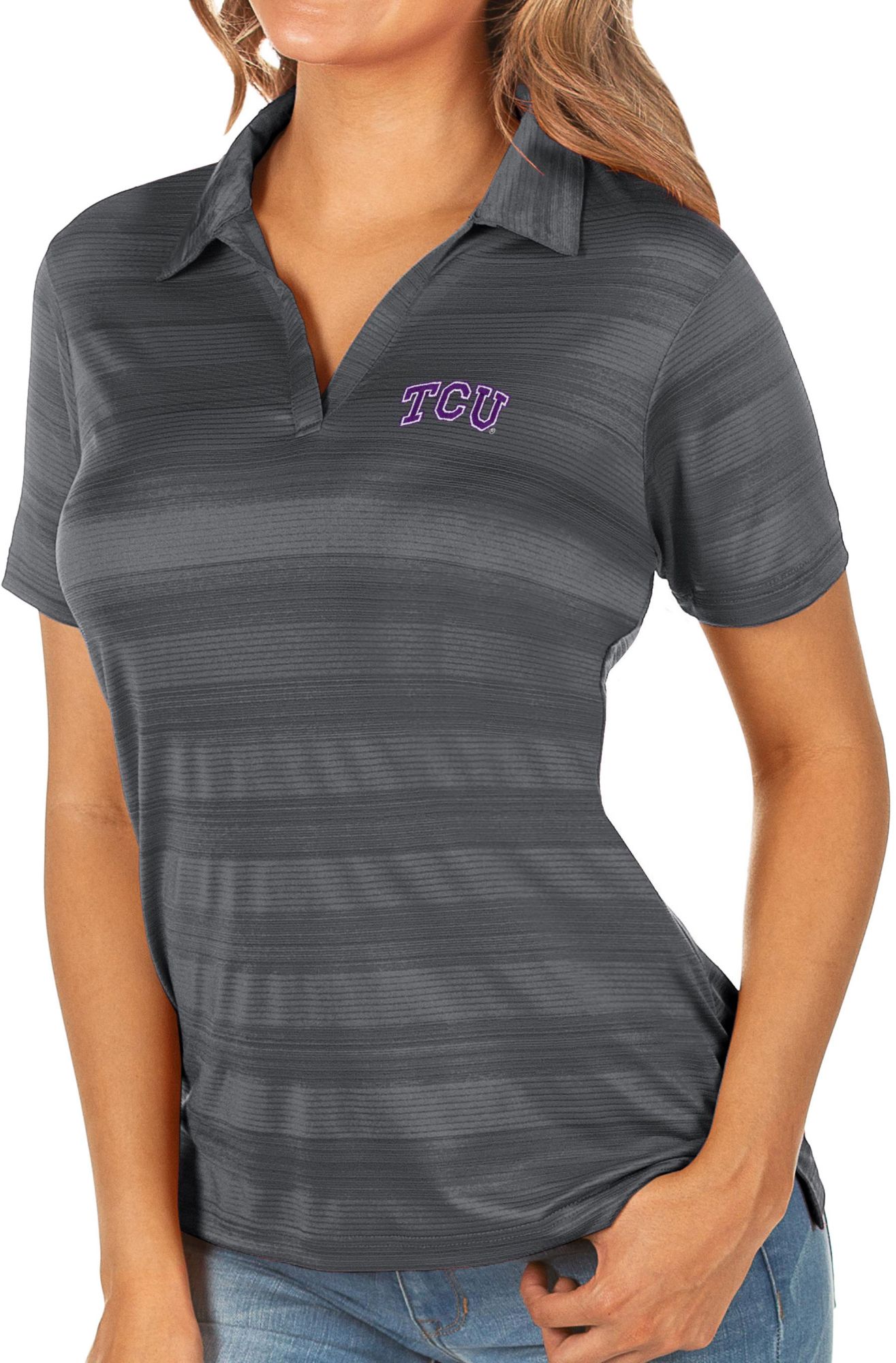 Antigua Women's TCU Horned Frogs Grey Compass Polo