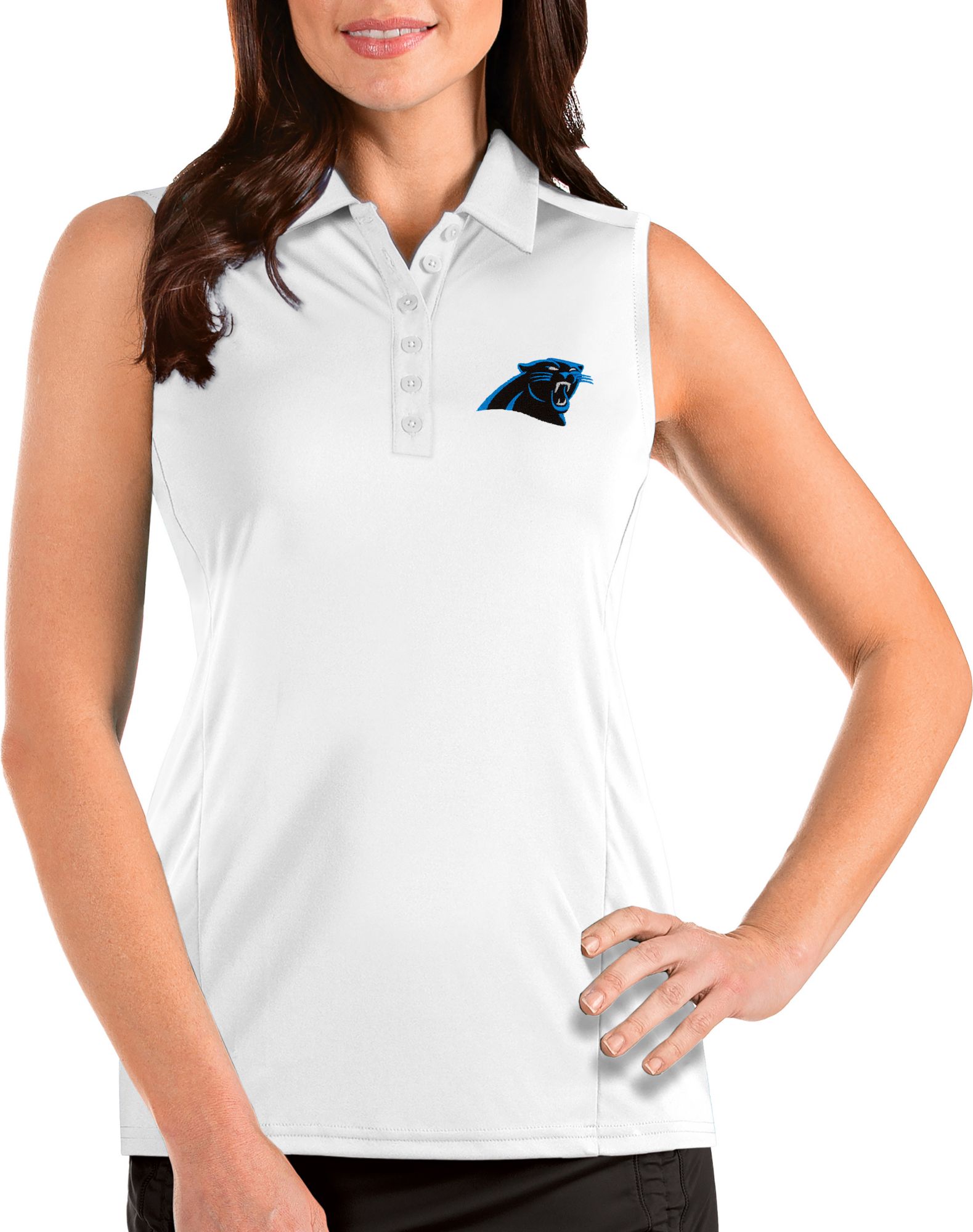 Antigua Women's Carolina Panthers Tribute Sleeveless White Performance Polo